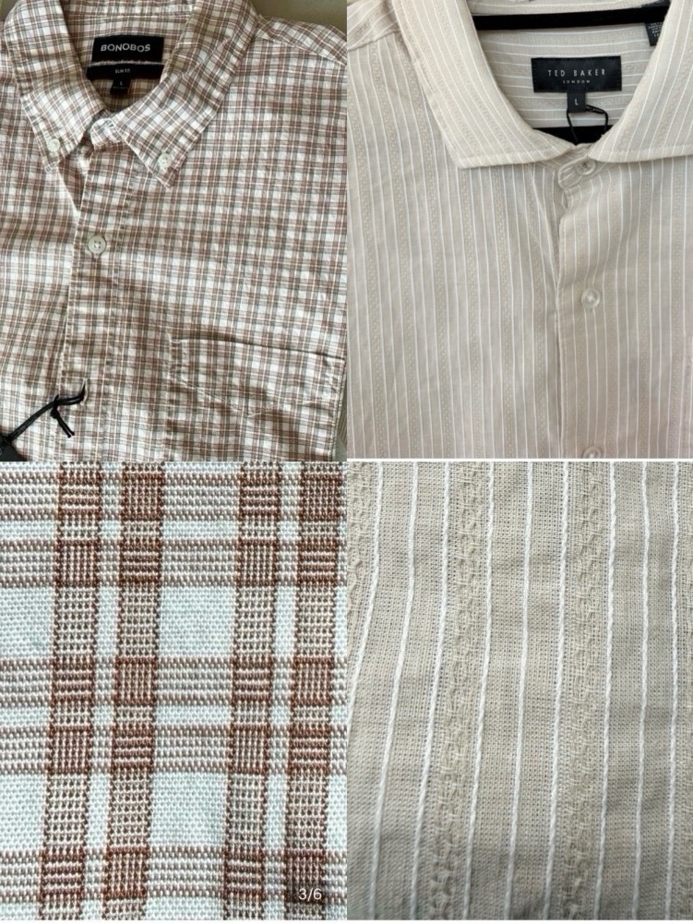 NWT Lot of 2 Men’s Button-Up Shirts ~ Ted Baker Bonobos ~ Embroidered Cotton ~ L